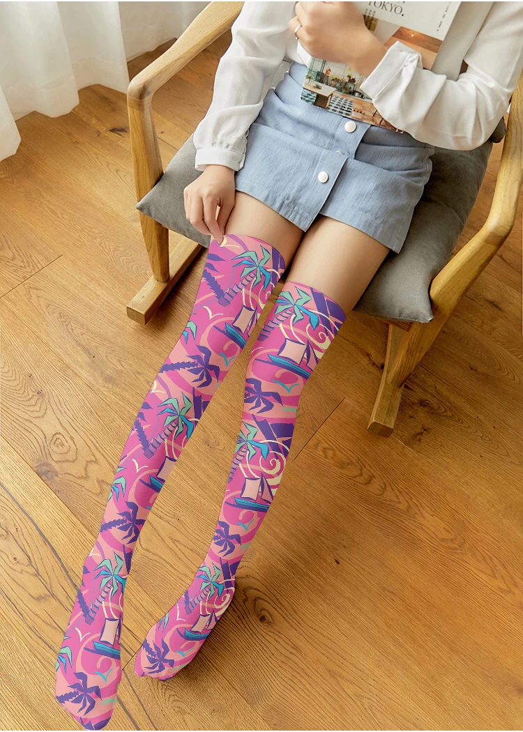 Lolita menina meias pentagrama arco bonito doce rosa roxo sobre o joelho meias harajuku moda kawaii jk feminino diversão meia