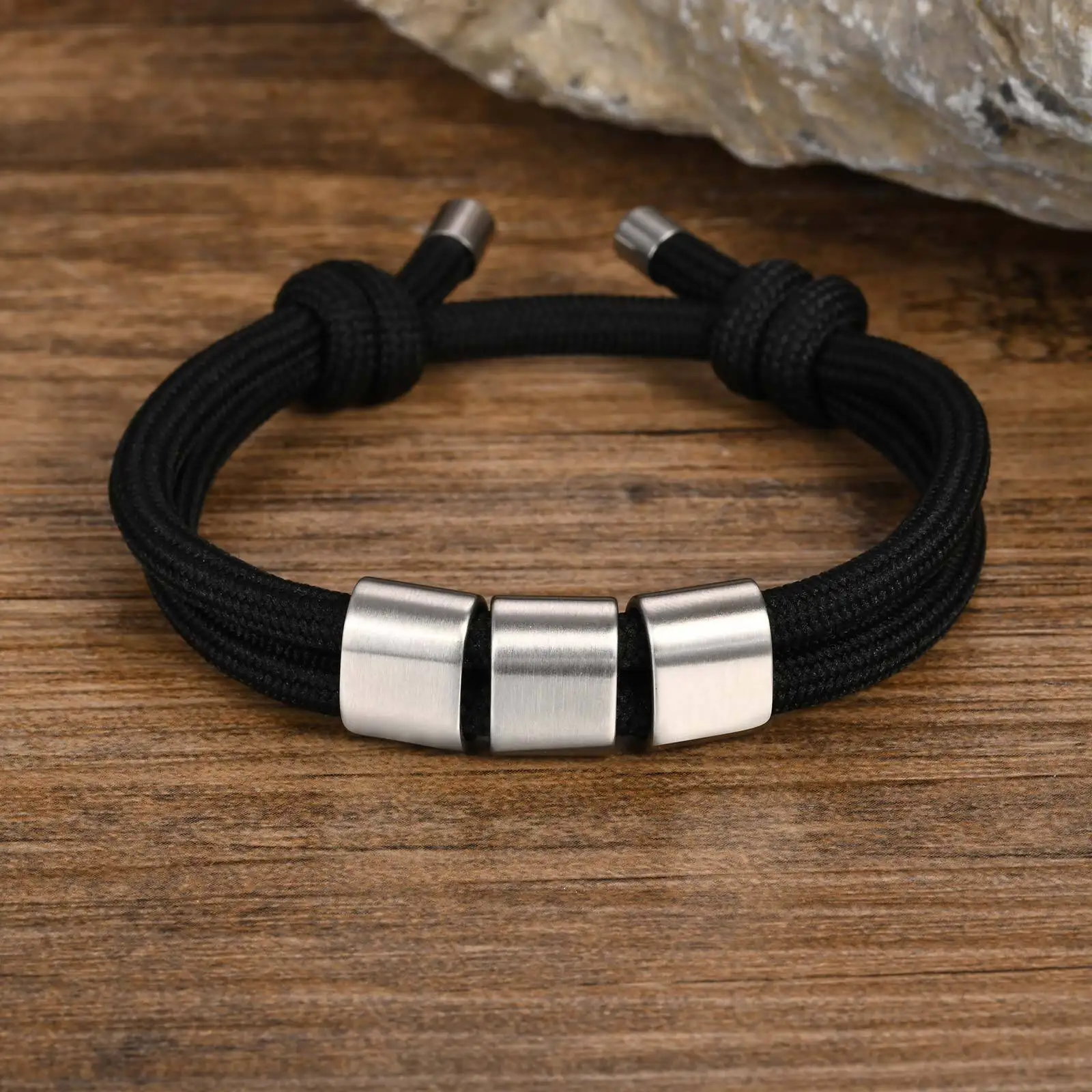 Personalisierte 2-3 Namen Milan-Seil-Armbänder, individuelle ID-Edelstahl-Perlenarmbänder, verstellbare Schmuckgeschenke für Papa und Vater – Detail 7