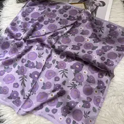 Elegant Red and Blue 100% Mulberry Silk Paisley Scarf for Women - Luxurious Square Neckerchief (Purple floral)