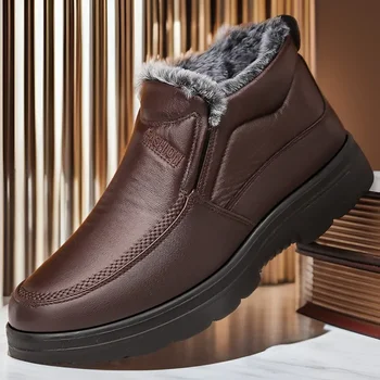Scarpe invernali da uomo in cotone Peluche Stivali da neve caldi Stivaletti in pelle casual per uomo Stivale con plateau antiscivolo Big Size48 Botas Hombre 1