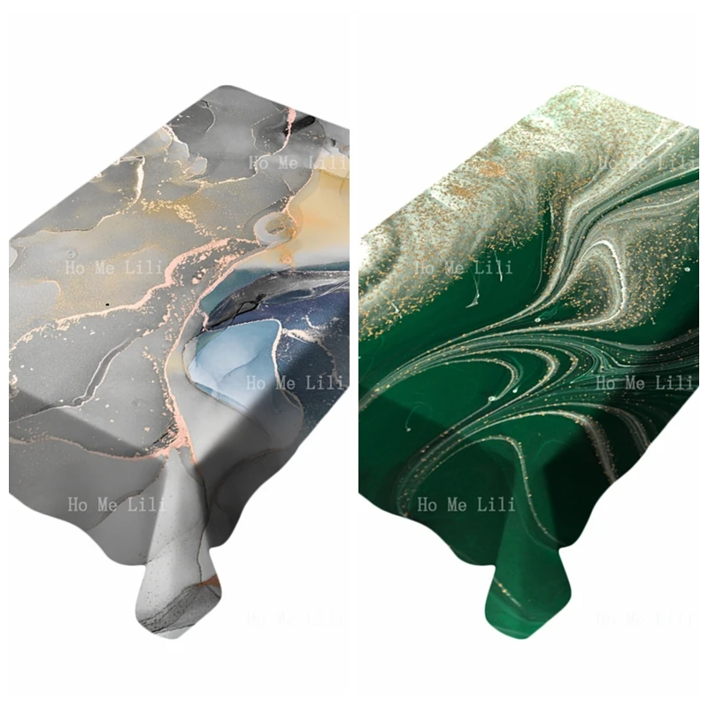 

Abstract Liquid Marble Gray Green Ink Pattern With Gold Sequined Background Texture Multicolor Tablecloth By Ho Me Lili