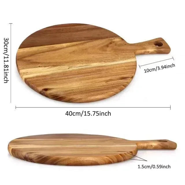 Acacia Wood Cutting Board with Handle 40x30cm Chopping Board Wooden Pizza Serving for Home Baking,Cheese,Bread,Charcuterie
