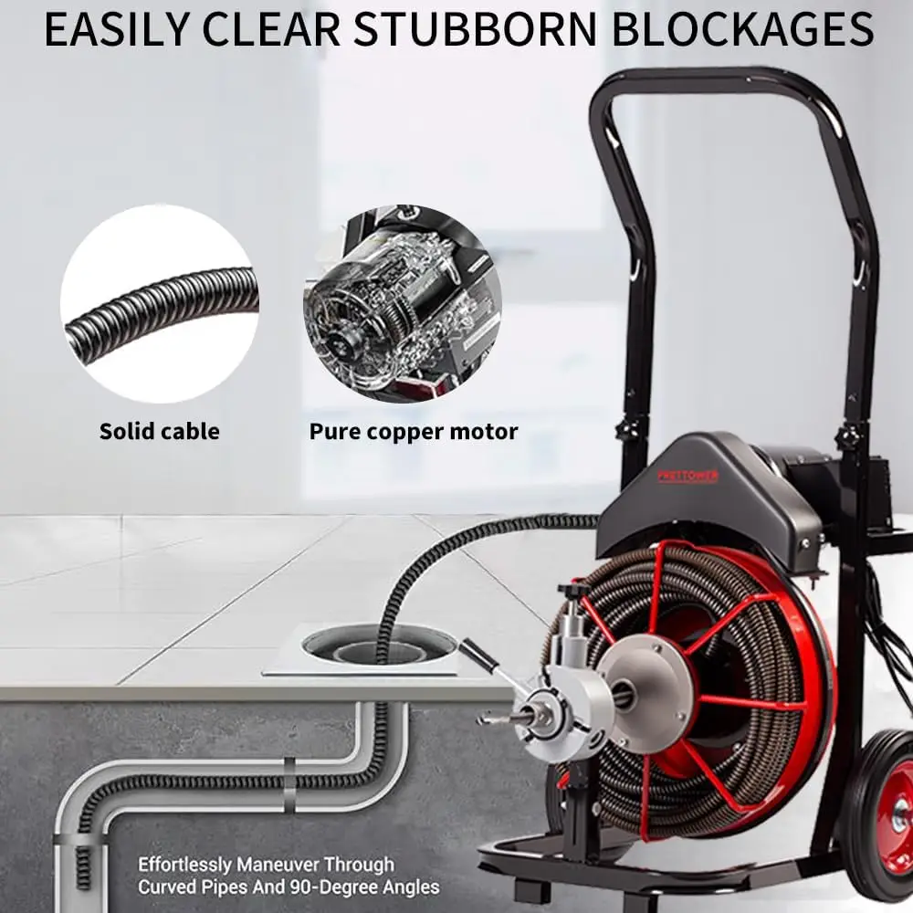 100FT x 1/2 inch Electric Drain Washer, Sewer Spiral Automatic Feed Portable Sewer Snake, Automatic Feed Drain