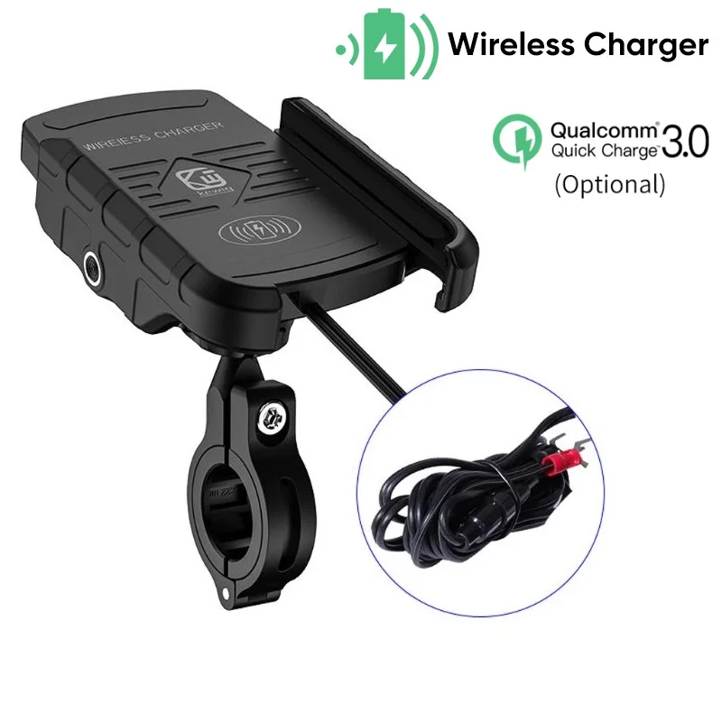 Universal Motorcycle Phone Holder with Quick USB and Wireless Charging, Mirror Stand and Handlebar Mount