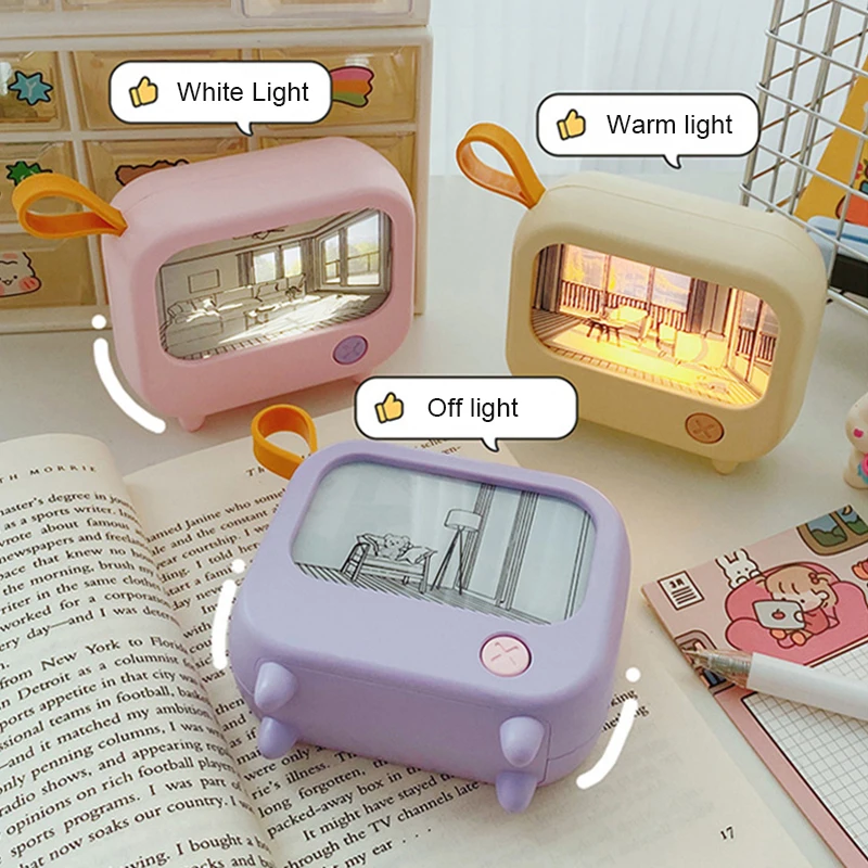 รูปสินค้า โคมไฟตั้งโต๊ะ LED รูปทีวี น่ารัก แสงอ่อนโยน สำหรับเด็กเรียน