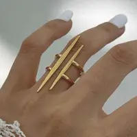 Vintage 18K Gold Plated Stainless Steel Parallel Double Line Hollowed Out Open End Ring Women Anti Allergic Charm Daily Jewelry - Image 2