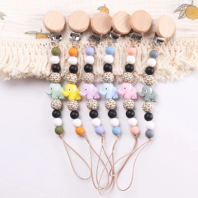 Description Picture 2 of itemBaby Handmade Silicone Wooden Dummy Pacifier Clip Safe Teething Chain Teether Pacifier Holder Chain