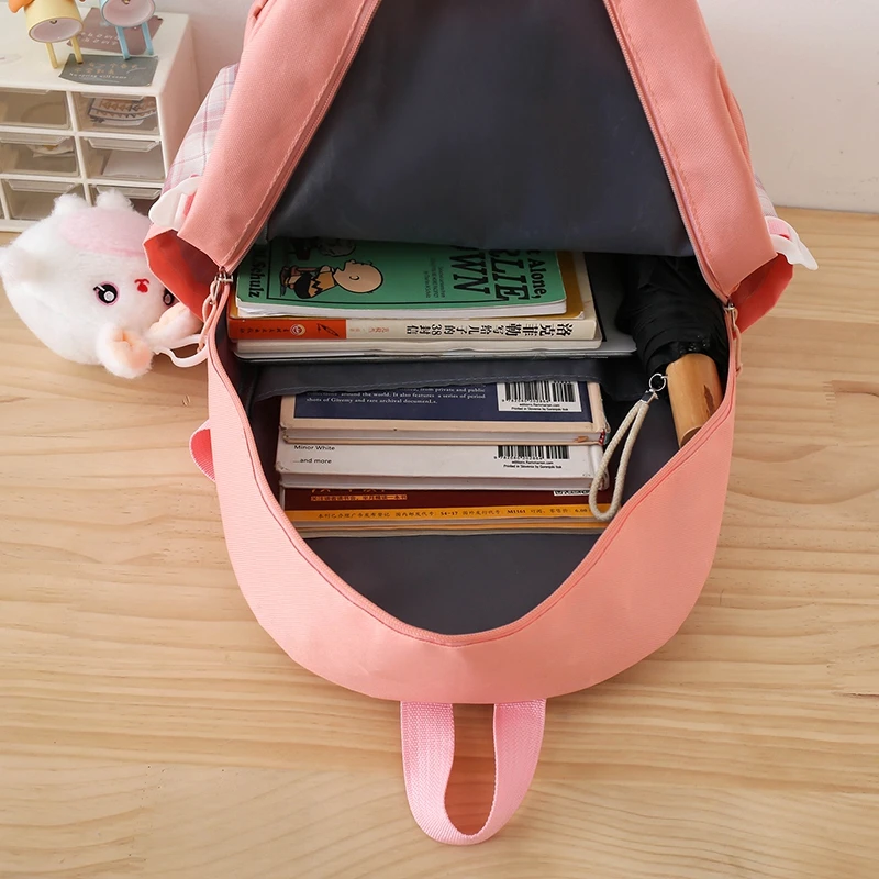 Children's School Backpack 4 Pcs Sets school bags for girls Kids Plaid design Bookbag mochilas Backpack Kawaii Women's Backpack