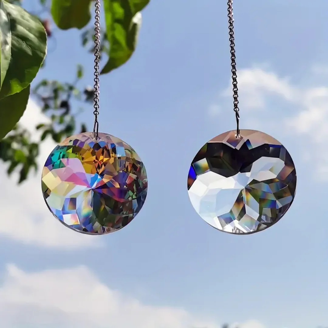 Sun Catchers 2pcs Round Crystal Sun Catchers Glass Prism Hanging Rainbow Maker For Window Balcony Kitchen Garden Decorat