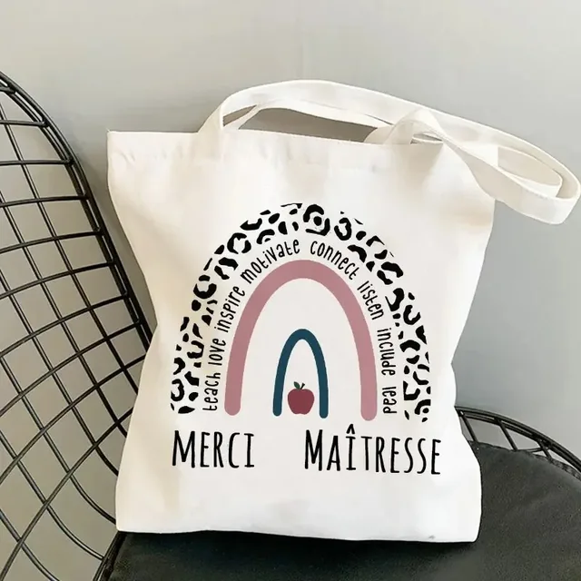 Merci Teacher French Canvas Tote Bag Set