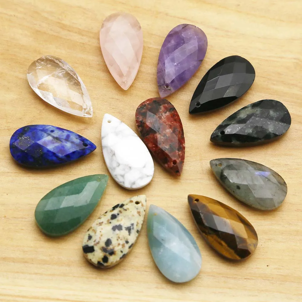 Quality Natural Stone Cut Single Hole Water Drop Necklace Pendants Reiki Charms Fashion Jewelry Accessories Gift Wholesale 12Pcs