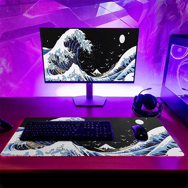 Non-slip Japão Ondas Mouse Pad Gamer xl Casa Personalizado Computador hd Mousepad Tapete de Teclado Mecânico Tapetes do Mouse do Escritório Xxl - Imagem 4