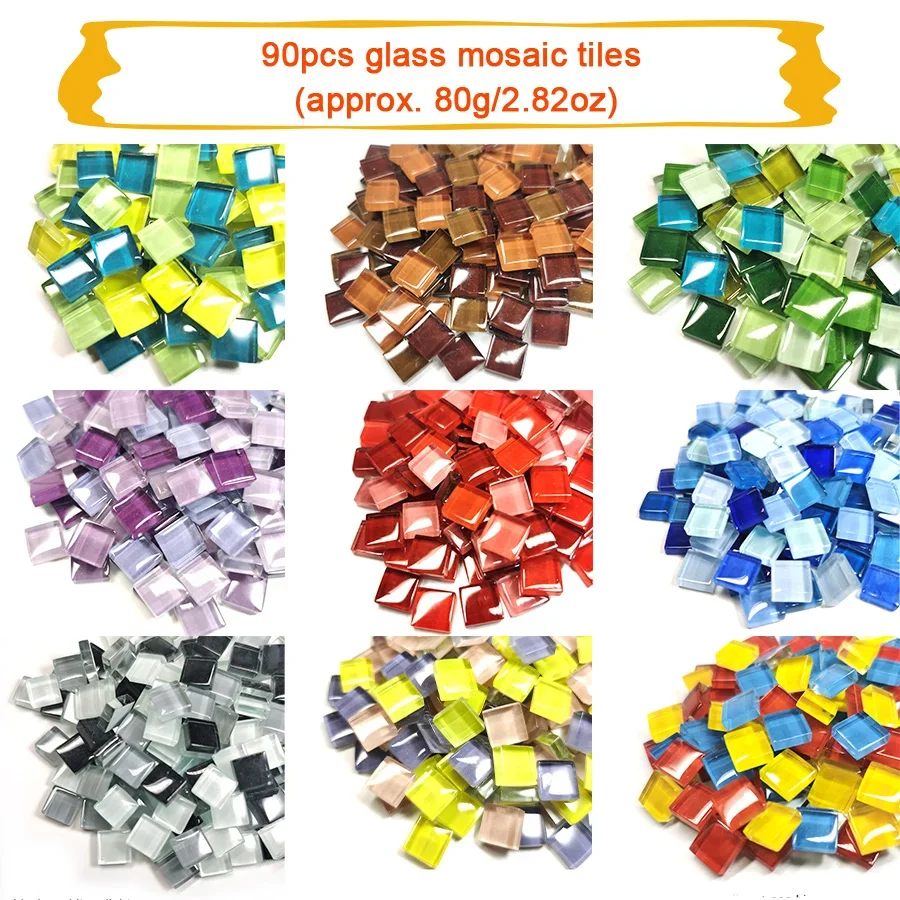 90pcs 1cm Square Glass Mosaic Tiles DIY Mosaic Craft Materials glass mosaic tiles diy mosaic supplies