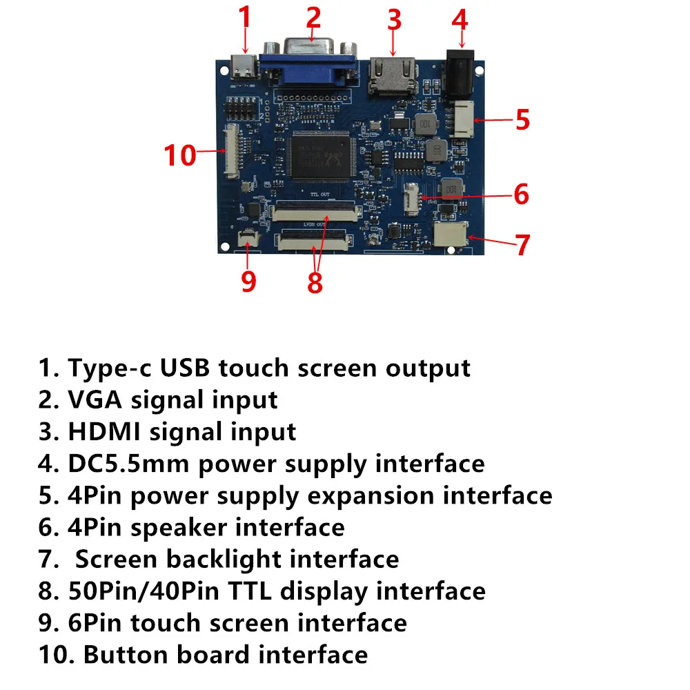 1024*600 LCD ÷ ȭ, HDMI/VGA ̹ Ʈ , Ÿ ġ ũ,   ǻ  , 8 ġ