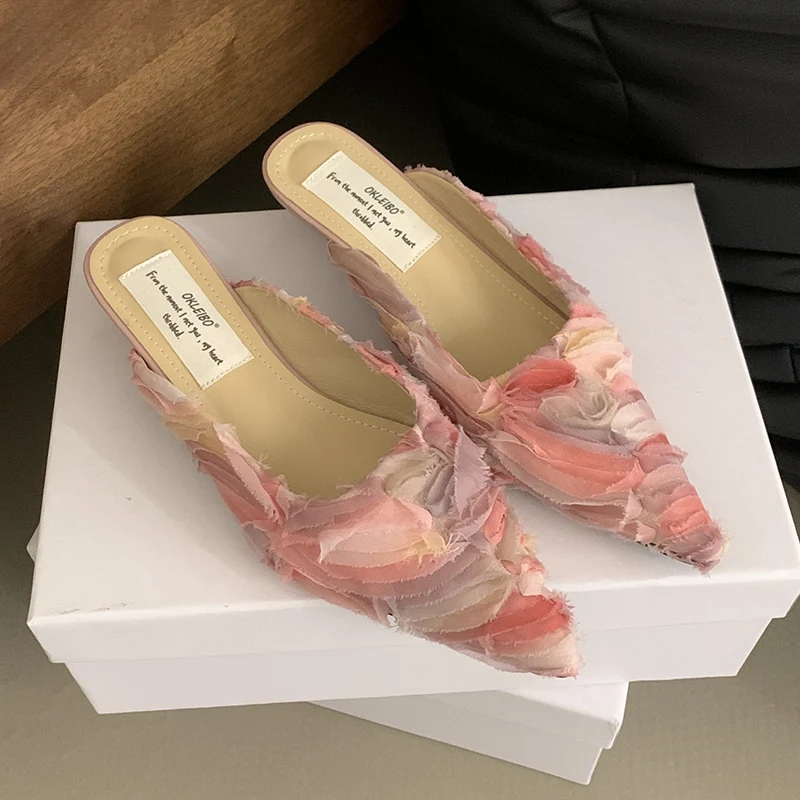 

ZOOKERLIN Flats Shoes French Retro Style Pointed Women Slippers Ladies Shoes 2024 New Spring Summer Pink Women's Pumps Mary Jane