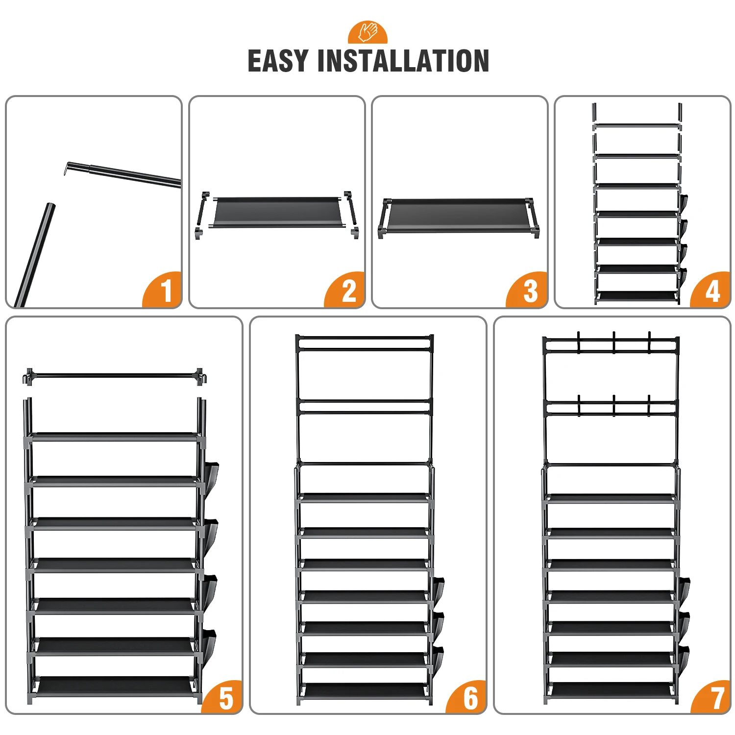 Shoe Rack 7Tier for Closet Entrance Shoe Shelf with Hooks Side Pocket Space Saving 6