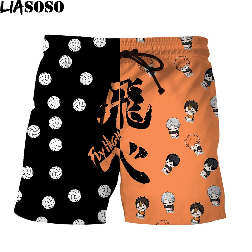 LIASOSO 3D Print Men's Fashion Beach Pants Cartoon Anime Characters Volleyball Splicing Contrast Color Casual Sports Short Pants