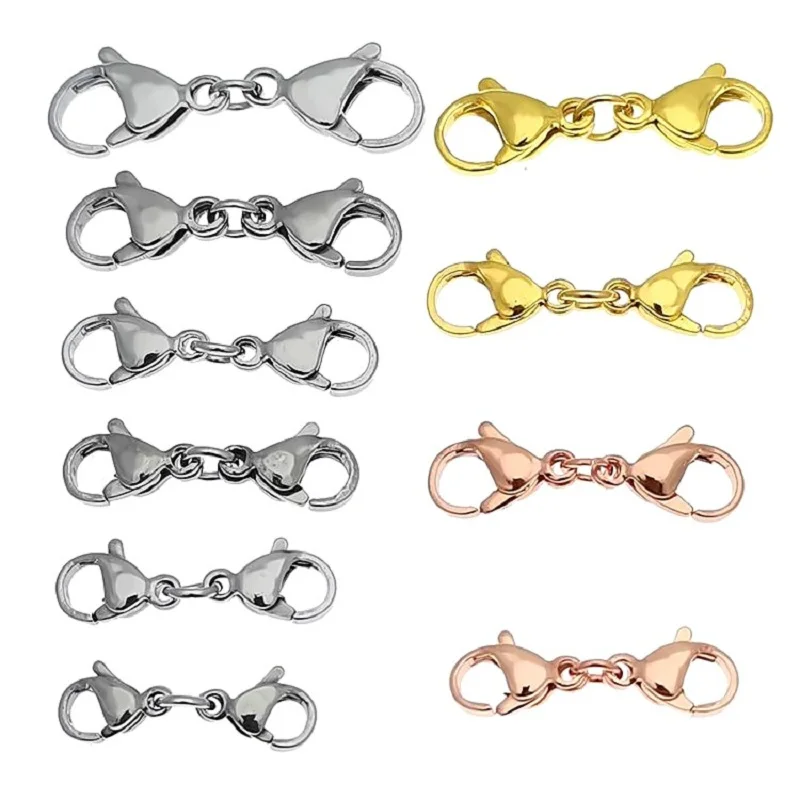 

5Pcs Stainless Steel Lobster Claw Clasps Necklace Extension End Double Hooks Connectors For Diy Bracelet Jewelry Making Supplies