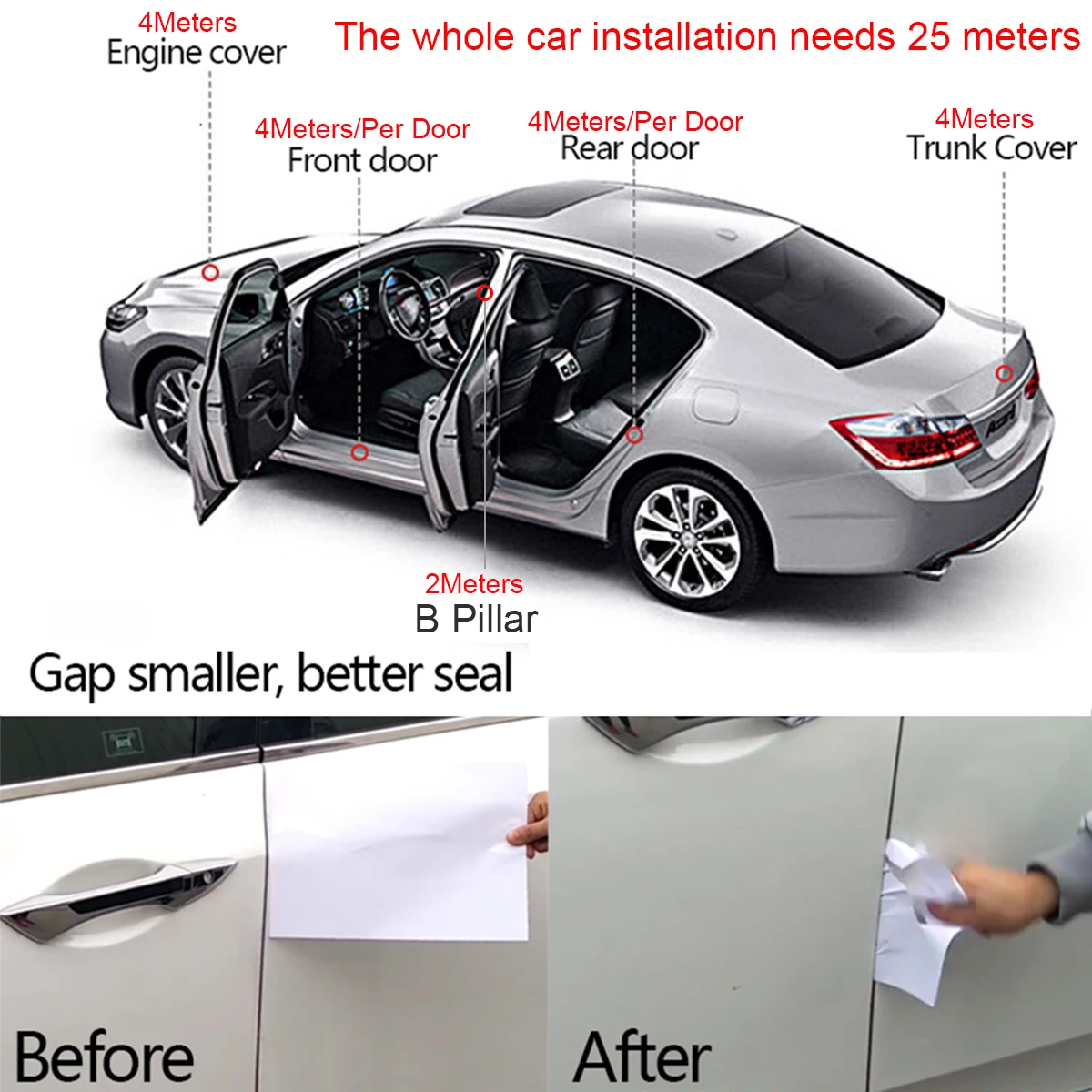 5M Car Door Hood Seal Noise Insulation Rubber Tape Sticker