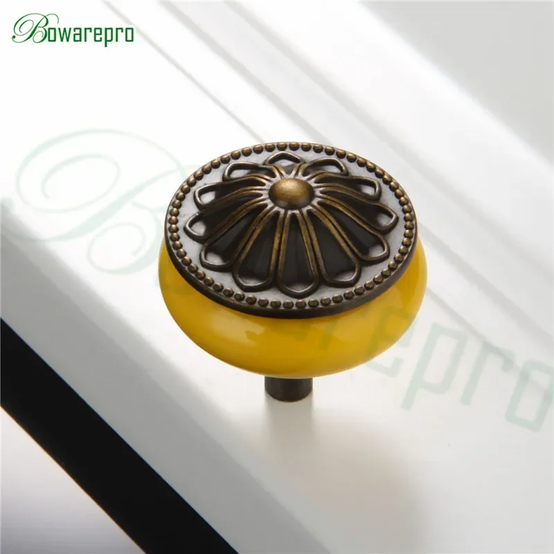 Locker Vintage Ceramic Metal Retro Handle Pull Button Cabinet Door Cabinet Drawer Pull Handle Single Hole Furniture