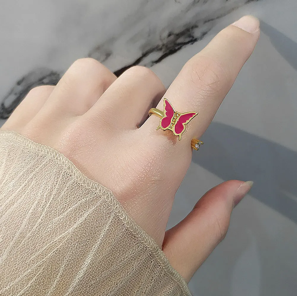 SMJEL Fidget Spinner Ring Anxiety for Women Multiple Crystal Flower Eye Butterfly Animal Ring Rotate Anti Stress Wedding Jewerly