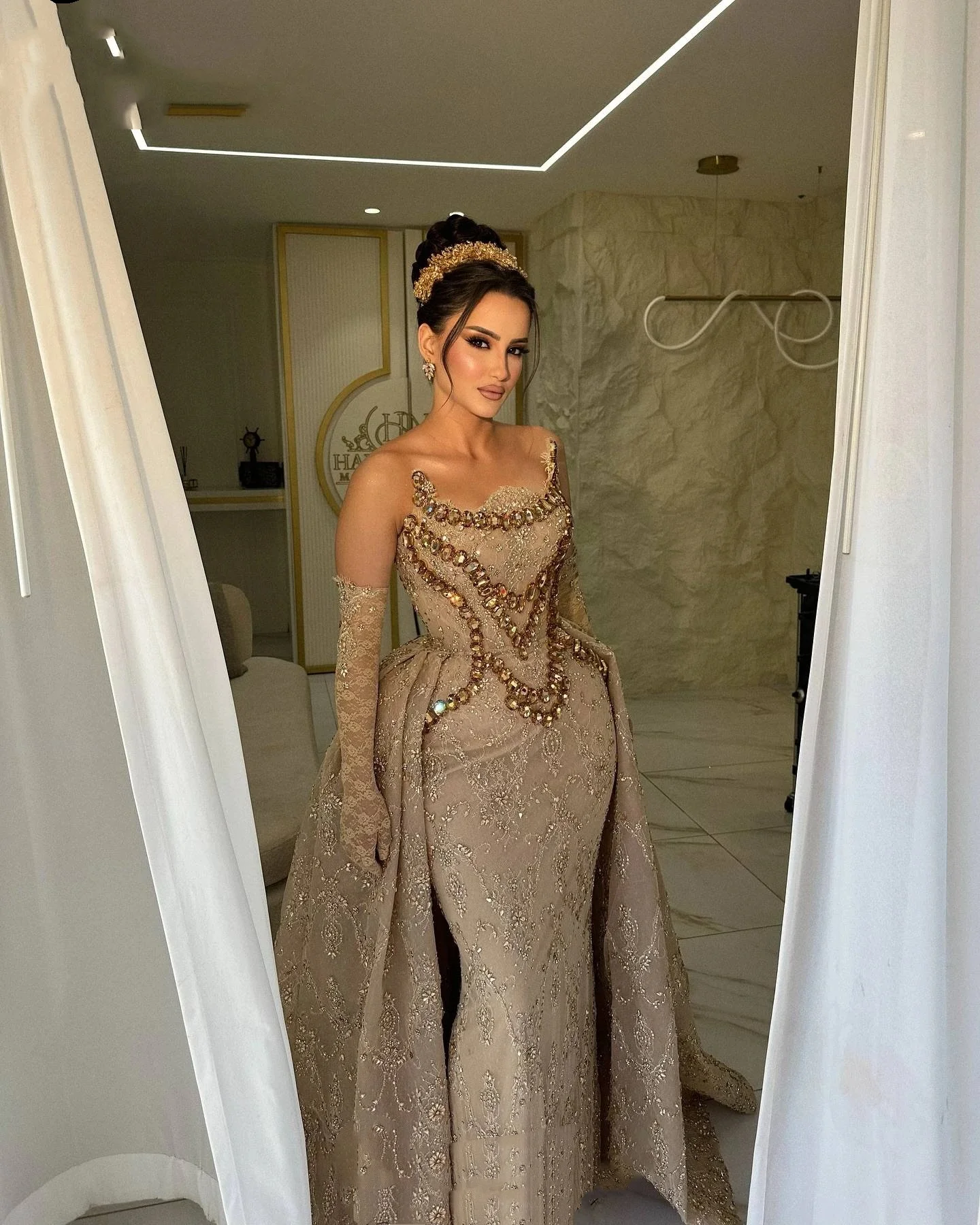 مثير بلا أكمام أحجار الراين فساتين السهرة الفاخرة...