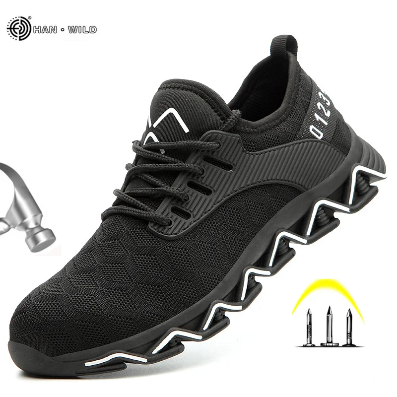 Men Work Shoes Steel Toe Boots Breathable Light Elastic Proof Construction Shoes Men's Wear-resistant Insulating Safety Boots wear resistant safety boots lightweight breathable flying woven steel toe cap smash proof and stab resistant safety work shoes