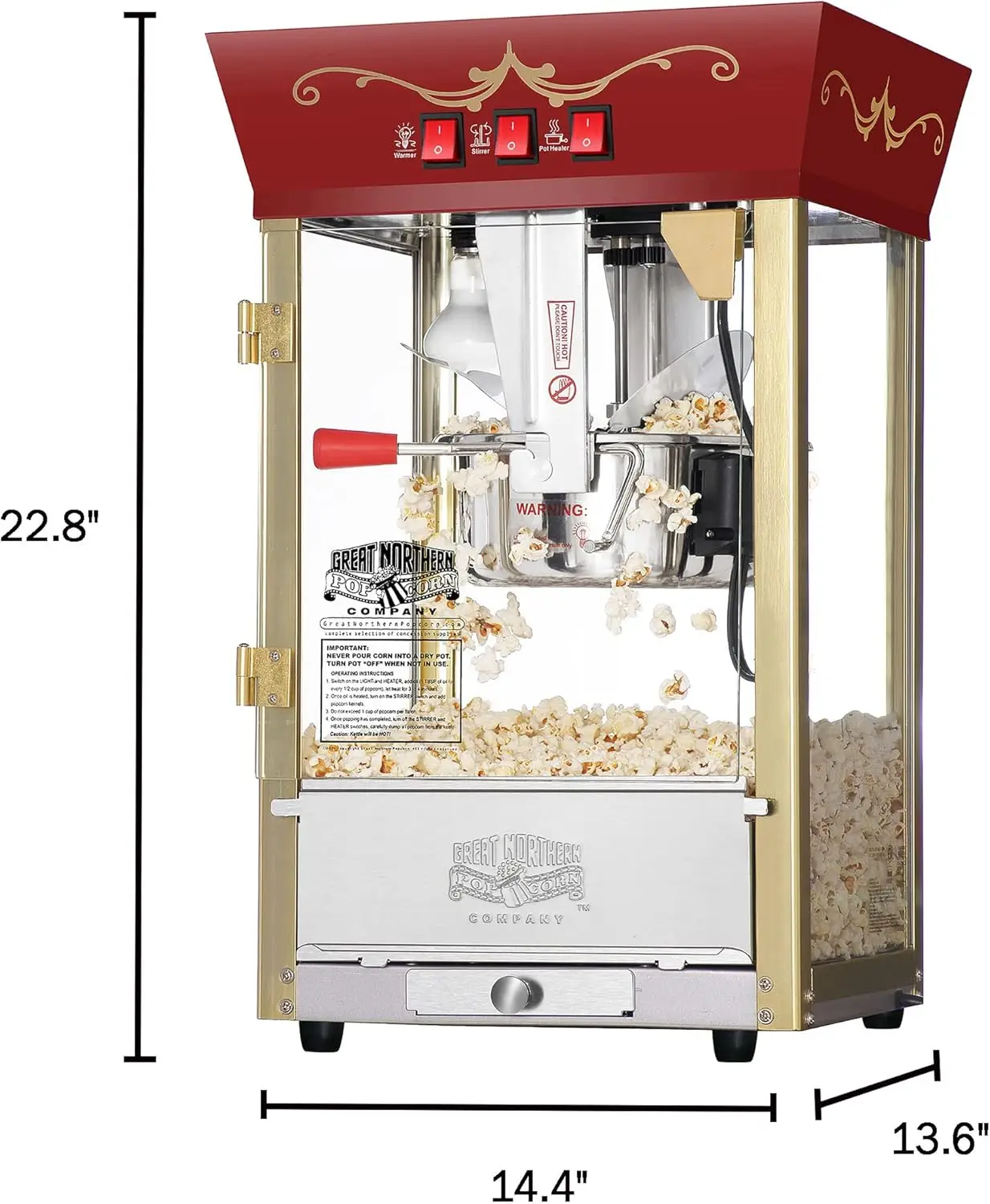 Northern Popcorn Matinee Popcorn Machine - Red, 8oz, (469326PCG) 2
