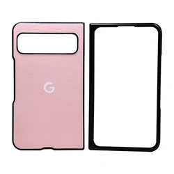 Luxury Leather Protective Case | Premium Hard PU Cortex | Antiskid Shockproof Protection for Pixel 9Pro Fold (Pink)