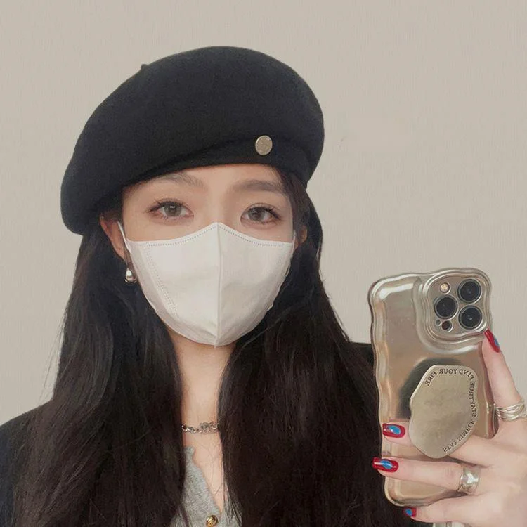 2023 New Hot Selling Woolen Fabric Big Head Waist Beret Women's Net Red Show Face Small Versatile Warm Artist Hat_voghion.com