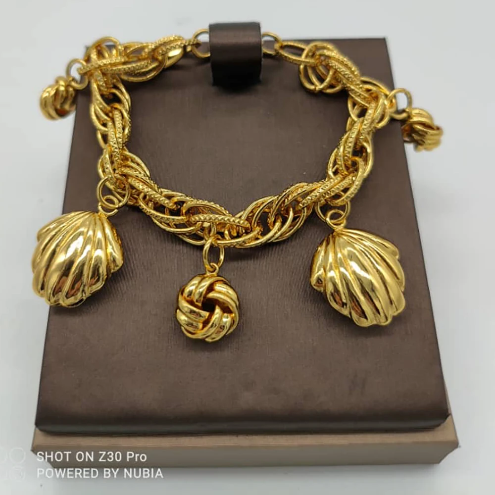 African Jewelry Set for Women Pendant Design Chain Bracelet Gold Plated Cute Bangle Birthday Party Gifts Hand Accessories