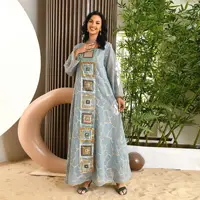 Ramadan Jalabiya Arabic Long Dresses For Women Muslim Abaya Dubai Turkey Islam Puff Sleeve Sequin Hijab Dress Moroccan Kaftan 2