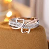 Two Tone Rose Gold Silver Color Double Heart Rings For Women White Zircon Ins Infinity Wedding Bands Bridal Engagement Jewelry