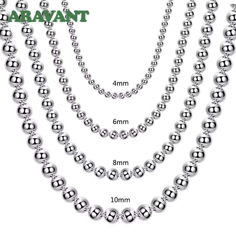 Aravant 925 Silber 4mm/6mm/8mm/10mm Perlenkette Halskette für Männer Frauen Modeschmuck – Detail 2