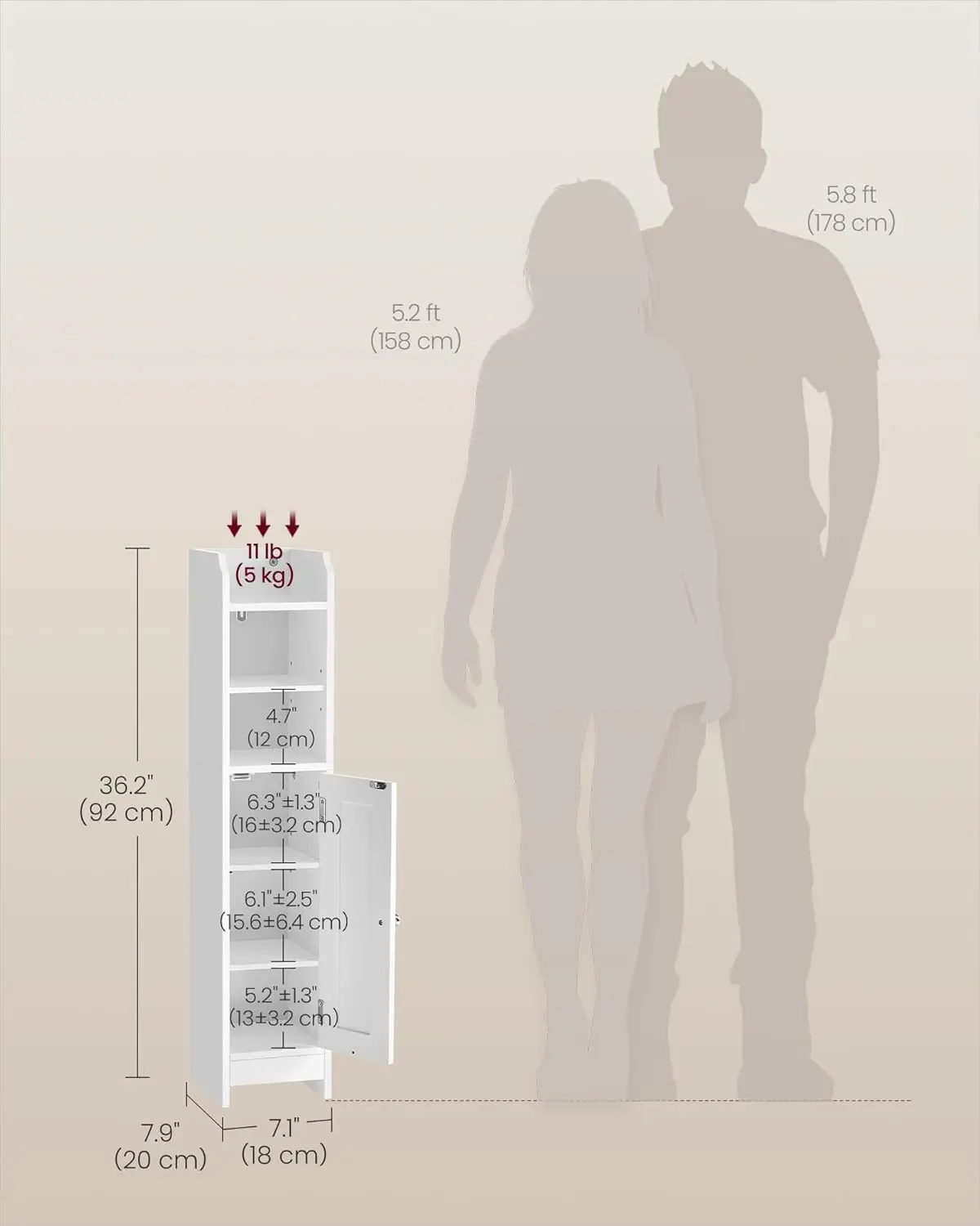 Small Bathroom Cabinet. Corner Floor. 7.9"x7.1"x36.2". Narrow Toilet Paper Cabinet. Cloud White. UBBC311W01.