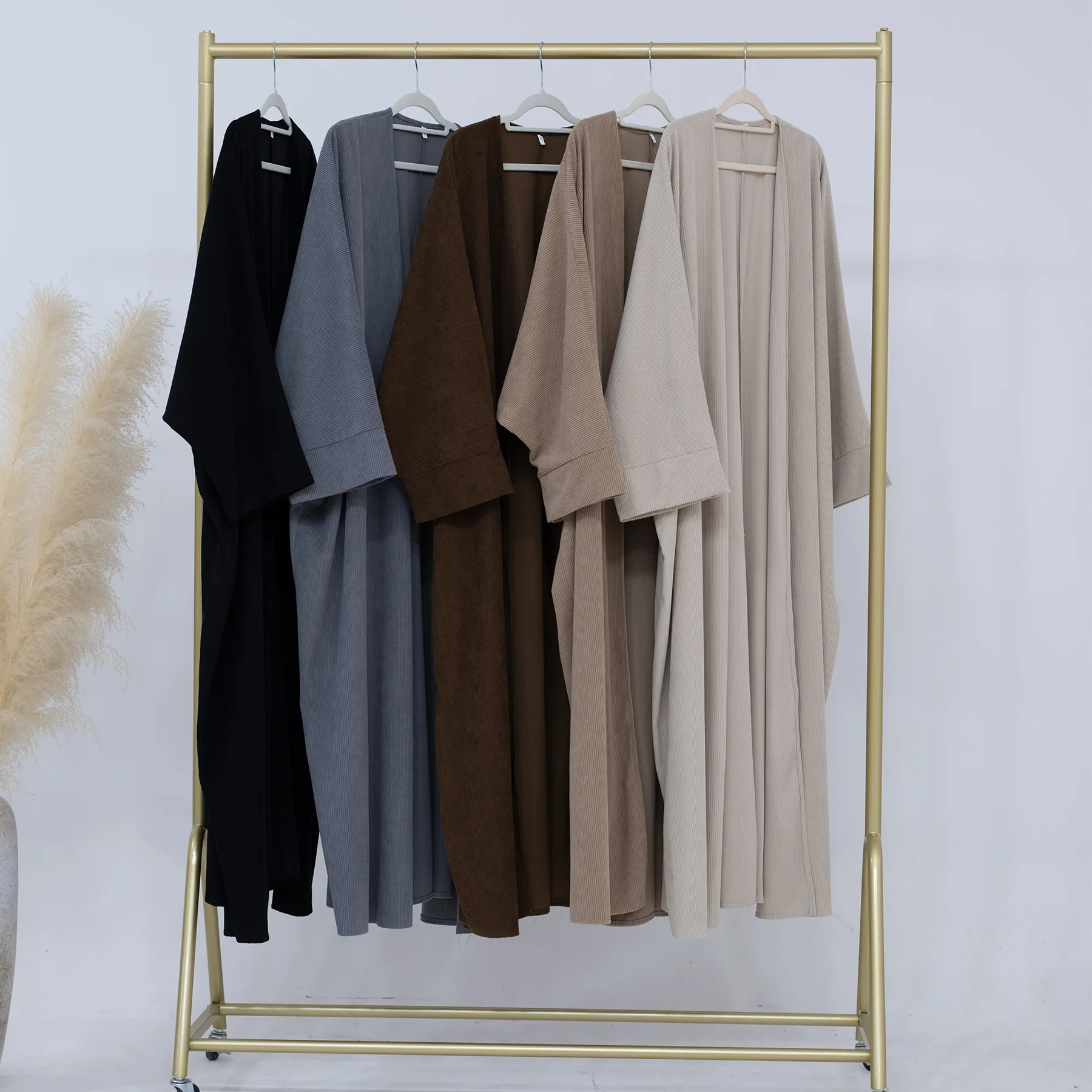Corduroy Open Abaya Coat Winter Autumn Kimono Abayas for Women Dubai Thick Warm Muslim Cardigan Islamic Clothing Kaftan Dress