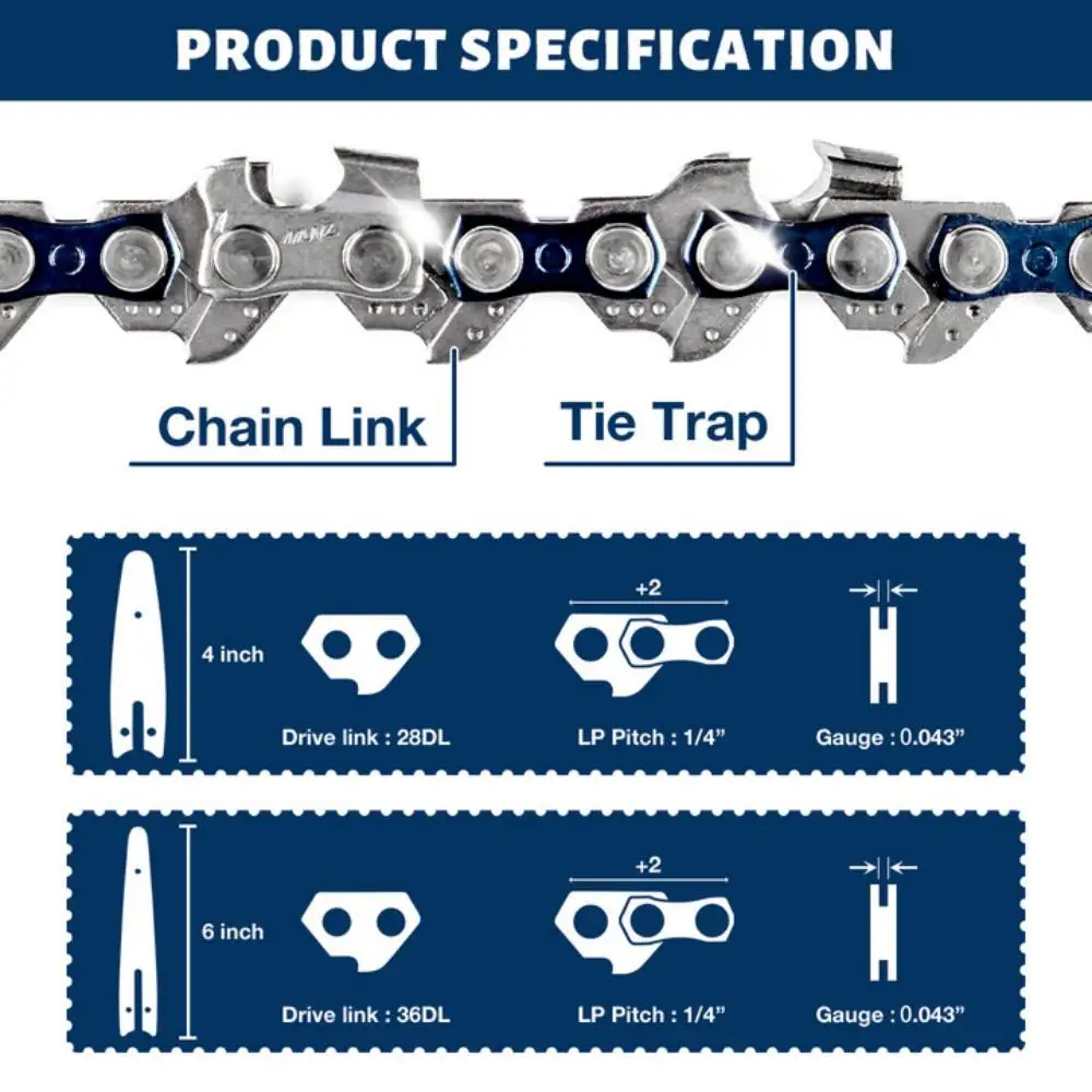 4/6 Inch Chain, Home Cordless Electric Chain Saw Accessories, Replacement Chain/Guide Rail For Pruning Saw, Tree Cutting Tools 2