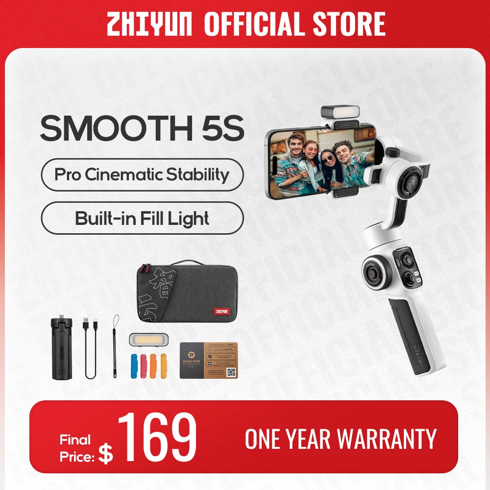 Zhiyun Smooth 5S Gimbals Per Smartphone Portatili Ufficiali A 3 Assi Stabilizzatore Palmare Liscio 5S Per Iphone 14 Pro Max/Huawei/Xiaomi