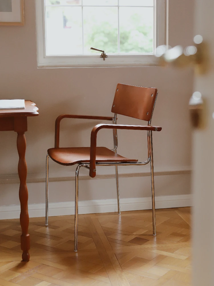 French Retro Single Back Office Desk and Chair, Simple Solid Wood Dining Table and Chair, Designer Stackable
