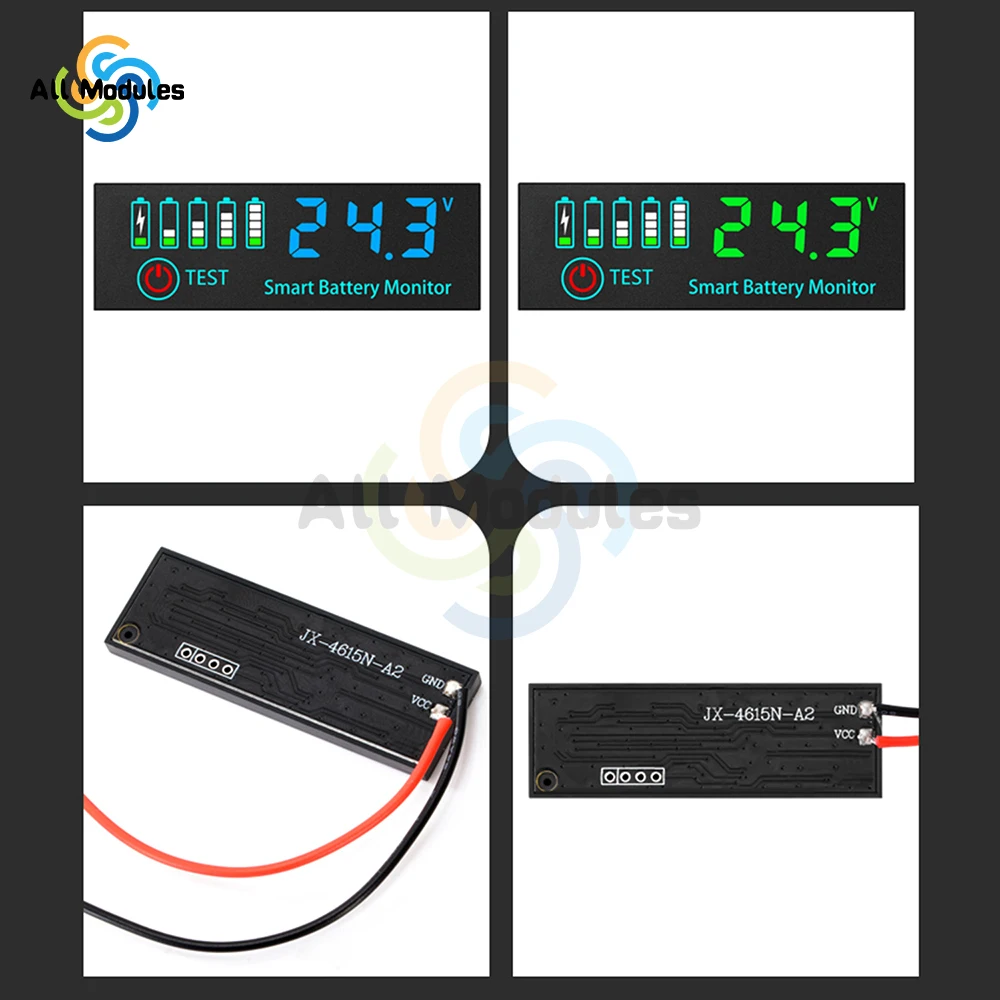 Vue rapprochée de l'écran du testeur de batterie drone LED affichant 7.4V, outil essentiel pour modélisme.