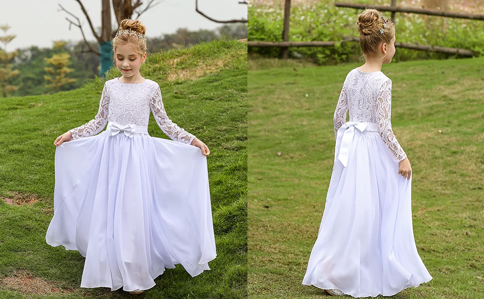 Boho Chiffon A-Linie Weiße Brautjungfernkleider