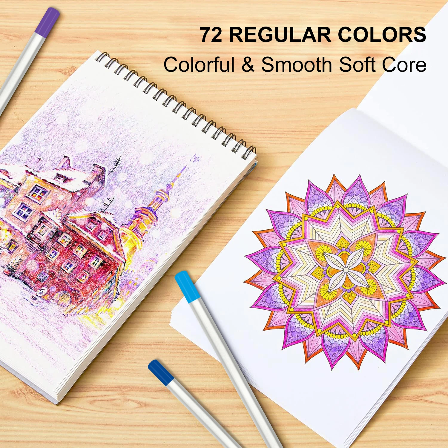 72개 유성 색연필 세트, 블렌딩 쉐이딩용 소프트 코어, 성인 예술가 학생들을 위한 선물