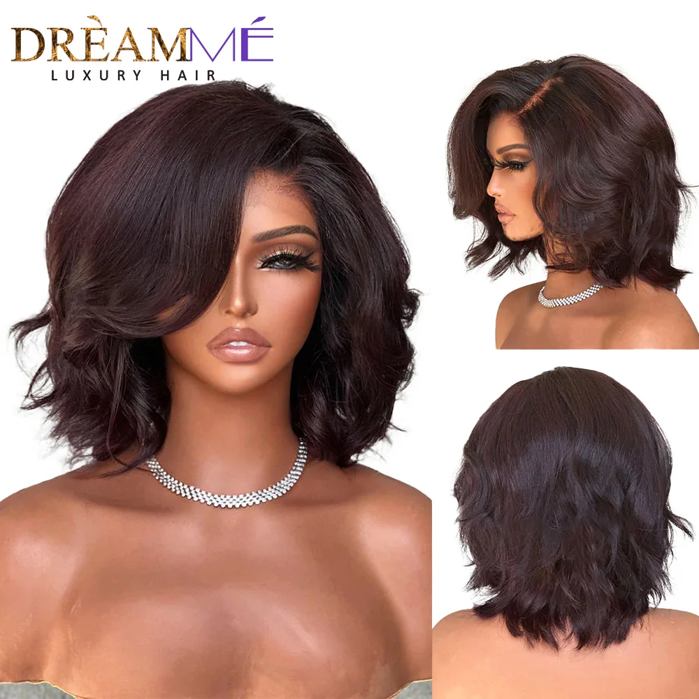 Layered Cut Straight Bob Wig Reddish Brown Lace Closure Wig Wear and Go 4x4/5x5 Glueless C Part Minimalist Lace Bob