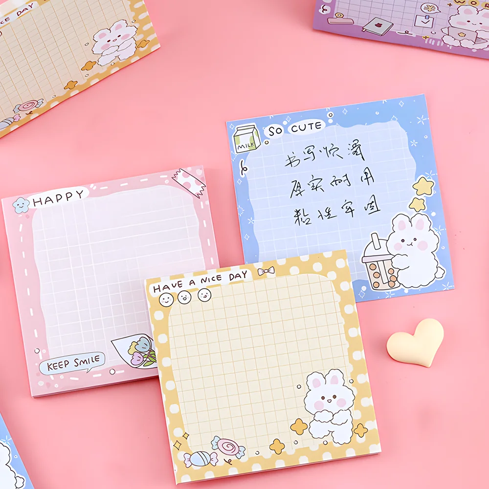 Self-adhesive Cute Kawaii Girl Bunny Grid Sticky Notes Plaid Memo Pad Post Notepad Stationery Index Tab Check List To Do Planner 3