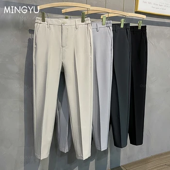 남성용 캐주얼 세트 바지, 슬림핏 작업용 신축성 허리 조깅 비즈니스 바지, 남성용 블랙 플러스 사이즈 40 42, 2024 용수철 여름