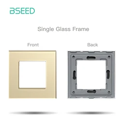 BSEED EU Standard Wall Glass Frame for Light Switch Sockets - Crystal Panel with Metal Plate (Single Frame Golden)