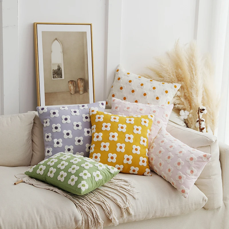 

Nordic 45cm Square Sofa Throw Pillow Cover Cute Flower Decoration Tatami Cushion Case Soft Cotton Bedroom Cushion Cover