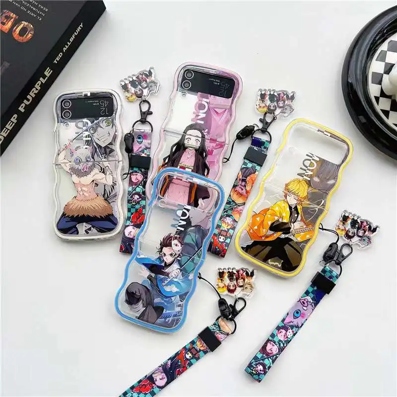 Per Samsung Z Flip 1 2 3 Cover Con Cinturino A Mano Custodia Per Telefono Antiurto Trasparente Anime Giapponese Per Samsung Galaxy Z Flip 4