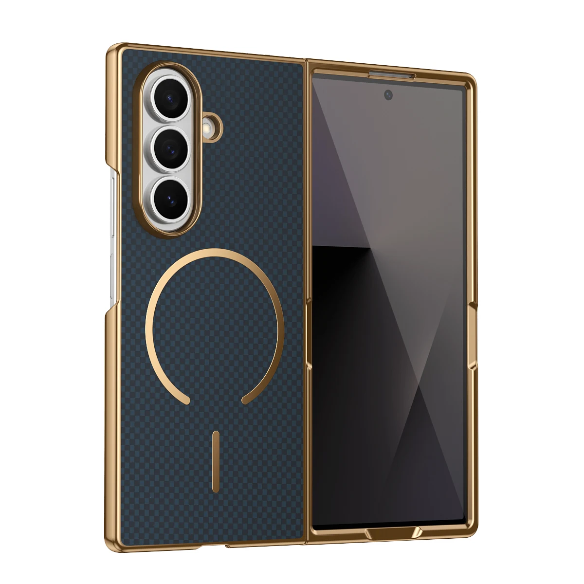 Enhanced Plating Kavlar Magnetic Phone Case with Wireless Charging and Tempered Glass
