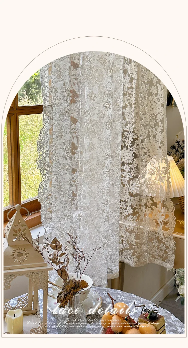 Tende Divisorie In Pizzo Europeo - Beige Vintage Con Bordo Ondulato, Stile Bohémien - Foto miniatura 6